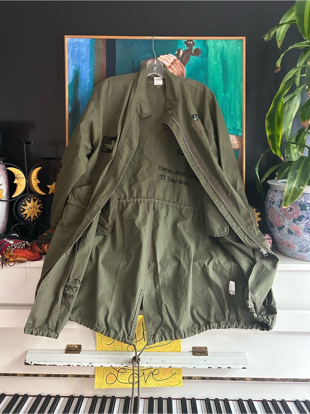 Twik Simons Olive Green Patch Utility Parka Jacket Size Small